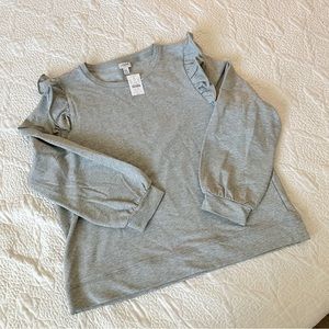 NWT J. Crew ruffle sleeve sparkle grey sweatshirt